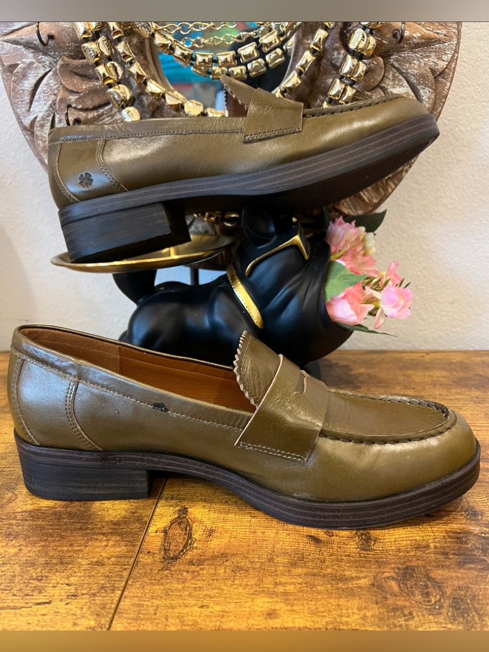 Lucky Brand Floriss Olive Green Penny Loafers - Picture 5 of 8